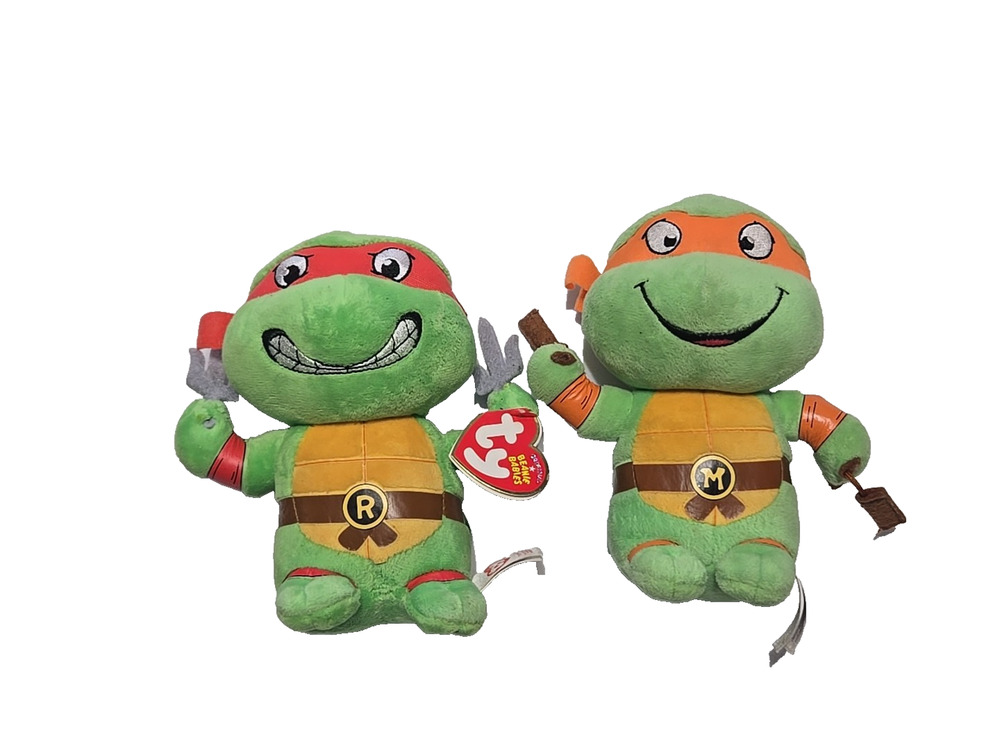 Ty Beanie Babies 2018 Teenage Mutant Ninja Turtles Raphael Michelangelo 6 Inch